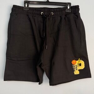 Prince Men's M White Chenille Floral Patch Sweat Shorts 0887